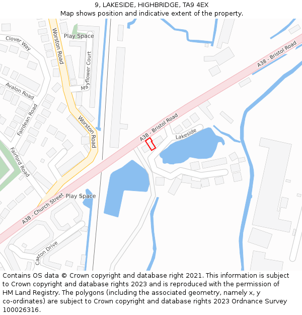 9, LAKESIDE, HIGHBRIDGE, TA9 4EX: Location map and indicative extent of plot