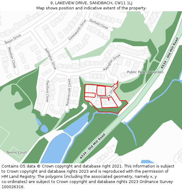 9, LAKEVIEW DRIVE, SANDBACH, CW11 1LJ: Location map and indicative extent of plot