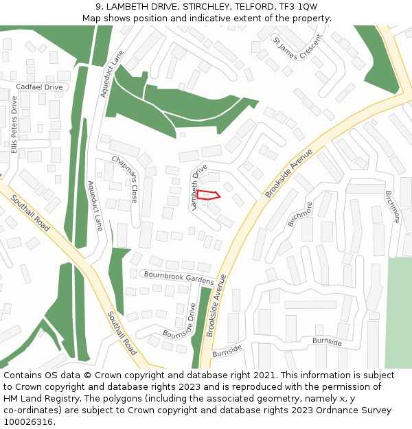 9, LAMBETH DRIVE, STIRCHLEY, TELFORD, TF3 1QW: Location map and indicative extent of plot