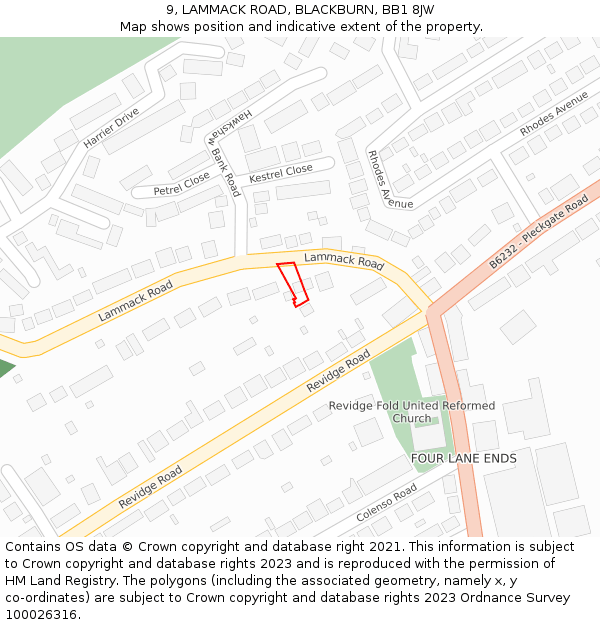 9, LAMMACK ROAD, BLACKBURN, BB1 8JW: Location map and indicative extent of plot