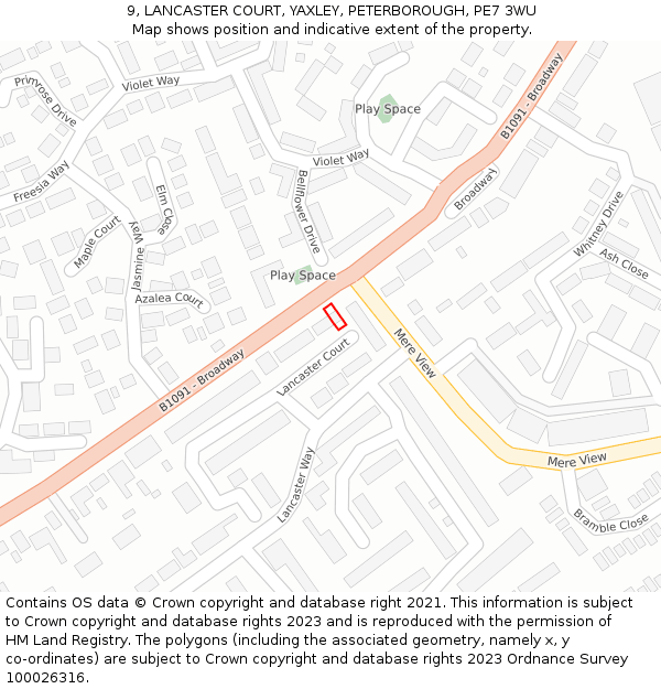 9, LANCASTER COURT, YAXLEY, PETERBOROUGH, PE7 3WU: Location map and indicative extent of plot