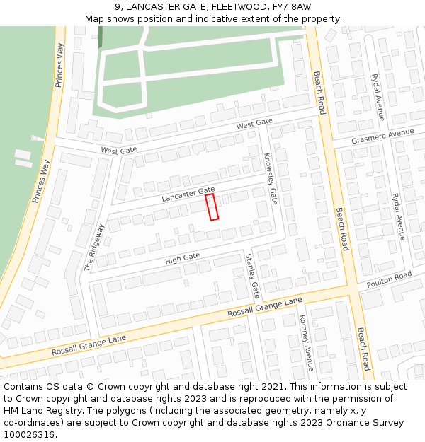 9, LANCASTER GATE, FLEETWOOD, FY7 8AW: Location map and indicative extent of plot