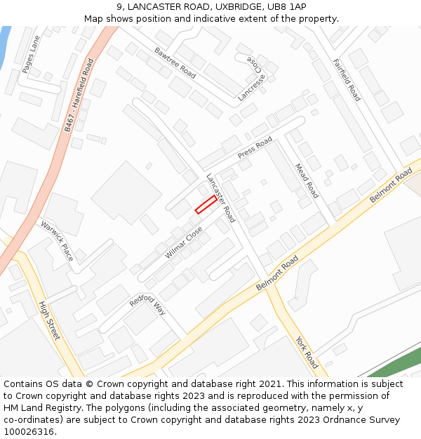 9, LANCASTER ROAD, UXBRIDGE, UB8 1AP: Location map and indicative extent of plot