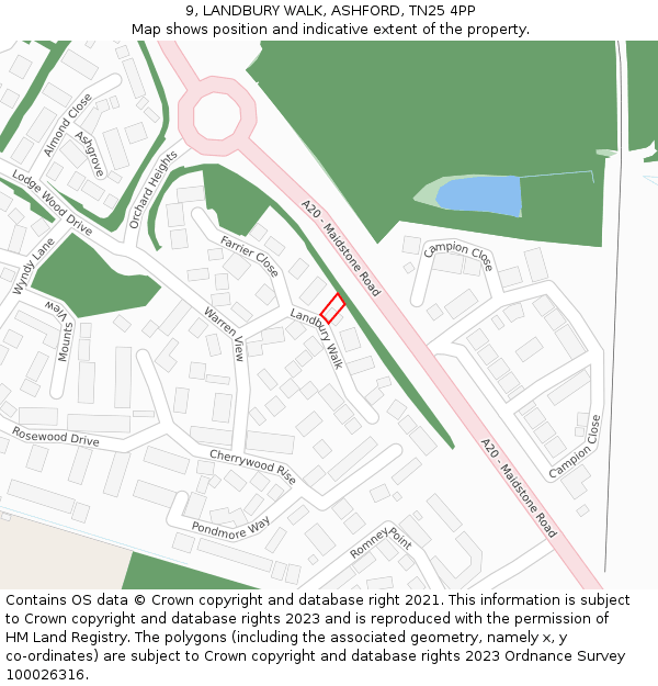 9, LANDBURY WALK, ASHFORD, TN25 4PP: Location map and indicative extent of plot