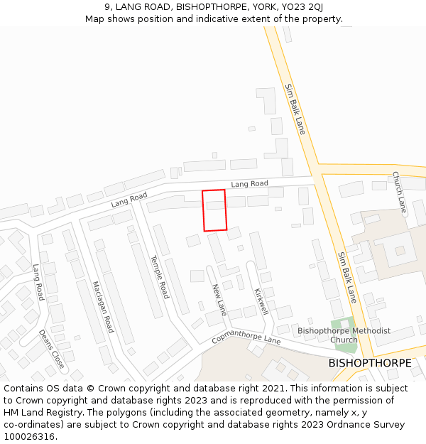 9, LANG ROAD, BISHOPTHORPE, YORK, YO23 2QJ: Location map and indicative extent of plot