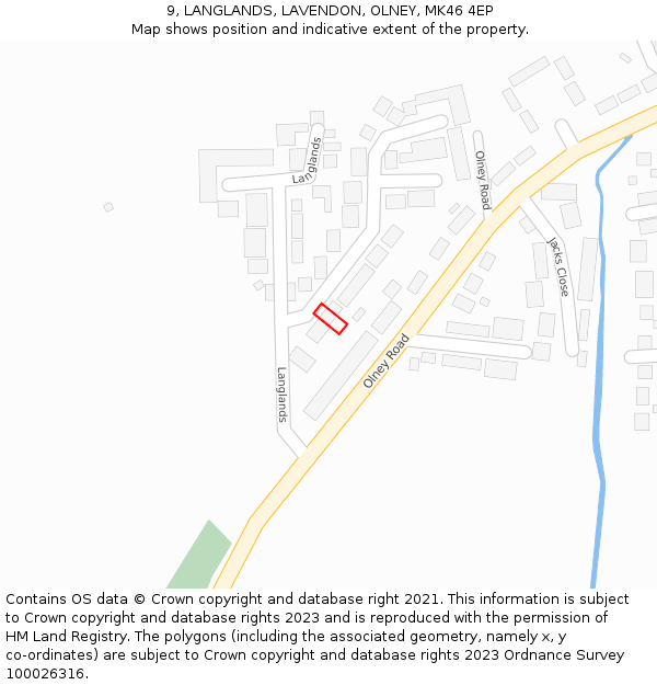 9, LANGLANDS, LAVENDON, OLNEY, MK46 4EP: Location map and indicative extent of plot