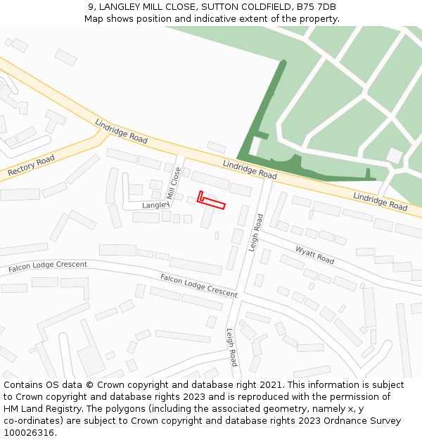 9, LANGLEY MILL CLOSE, SUTTON COLDFIELD, B75 7DB: Location map and indicative extent of plot