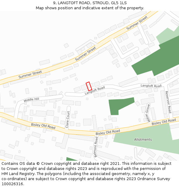 9, LANGTOFT ROAD, STROUD, GL5 1LS: Location map and indicative extent of plot