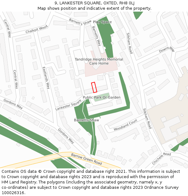 9, LANKESTER SQUARE, OXTED, RH8 0LJ: Location map and indicative extent of plot