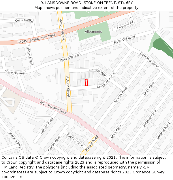 9, LANSDOWNE ROAD, STOKE-ON-TRENT, ST4 6EY: Location map and indicative extent of plot