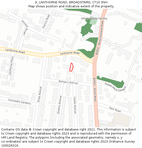 9, LANTHORNE ROAD, BROADSTAIRS, CT10 3NH: Location map and indicative extent of plot