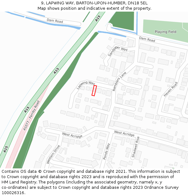 9, LAPWING WAY, BARTON-UPON-HUMBER, DN18 5EL: Location map and indicative extent of plot