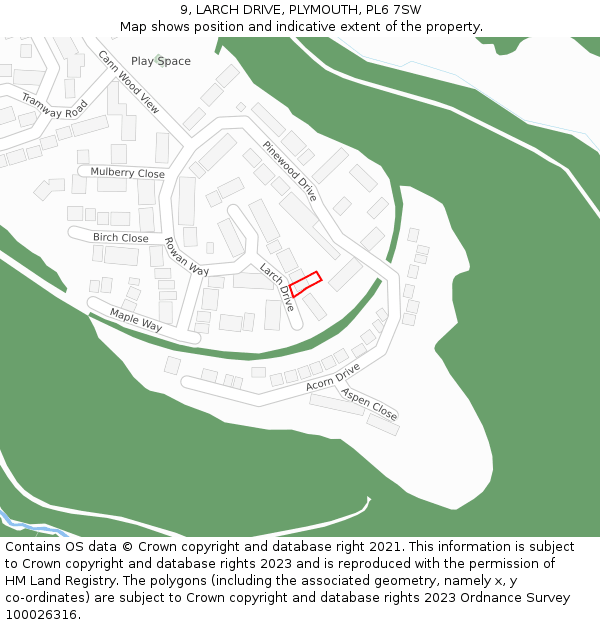 9, LARCH DRIVE, PLYMOUTH, PL6 7SW: Location map and indicative extent of plot