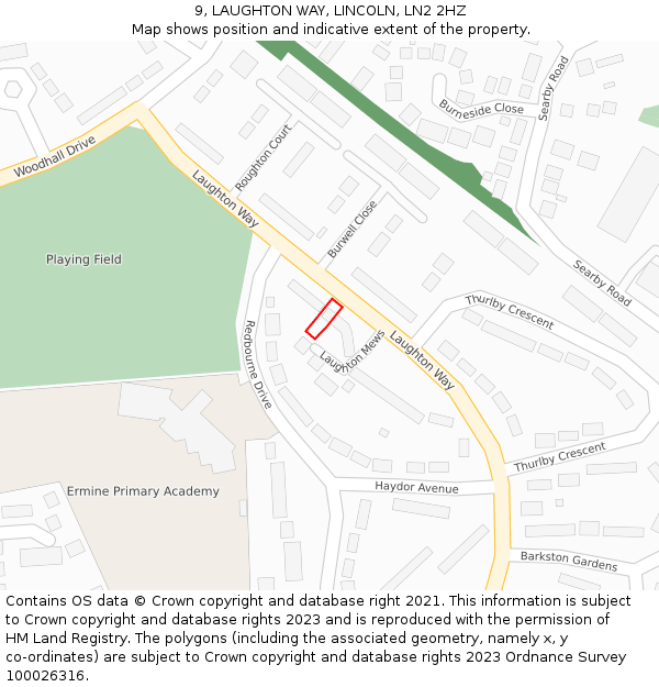 9, LAUGHTON WAY, LINCOLN, LN2 2HZ: Location map and indicative extent of plot