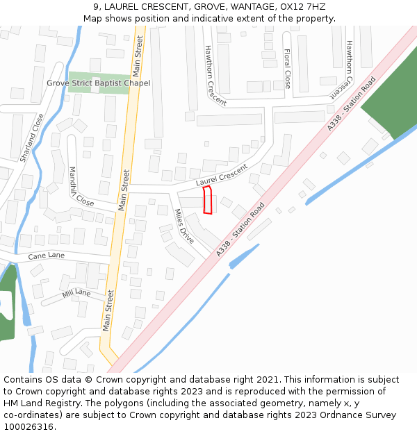 9, LAUREL CRESCENT, GROVE, WANTAGE, OX12 7HZ: Location map and indicative extent of plot