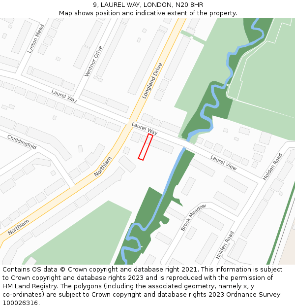 9, LAUREL WAY, LONDON, N20 8HR: Location map and indicative extent of plot