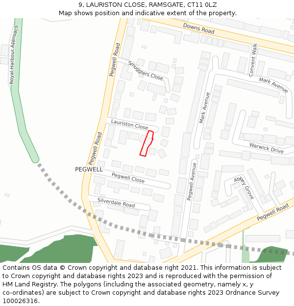 9, LAURISTON CLOSE, RAMSGATE, CT11 0LZ: Location map and indicative extent of plot