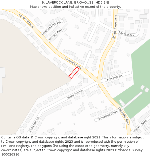 9, LAVEROCK LANE, BRIGHOUSE, HD6 2NJ: Location map and indicative extent of plot