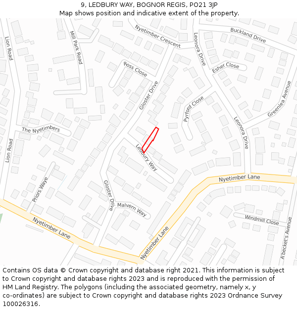 9, LEDBURY WAY, BOGNOR REGIS, PO21 3JP: Location map and indicative extent of plot