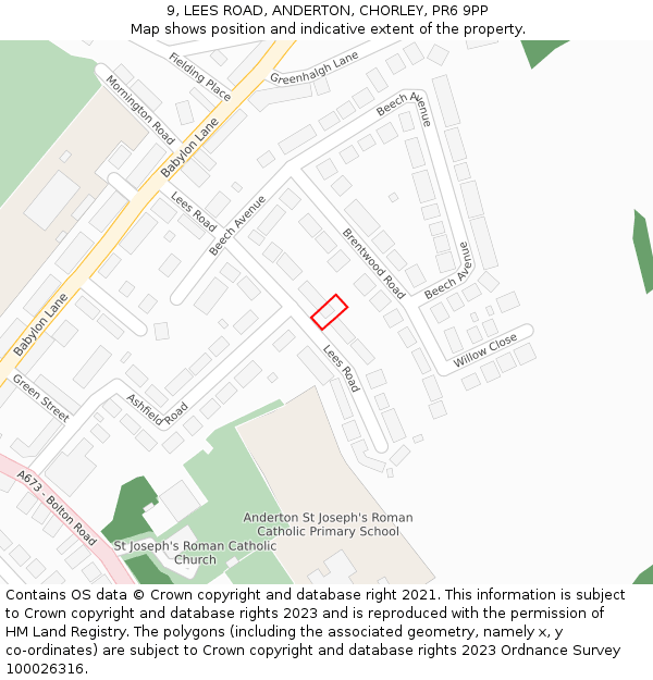 9, LEES ROAD, ANDERTON, CHORLEY, PR6 9PP: Location map and indicative extent of plot