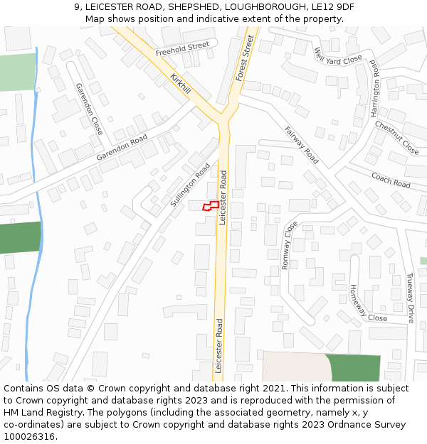 9, LEICESTER ROAD, SHEPSHED, LOUGHBOROUGH, LE12 9DF: Location map and indicative extent of plot