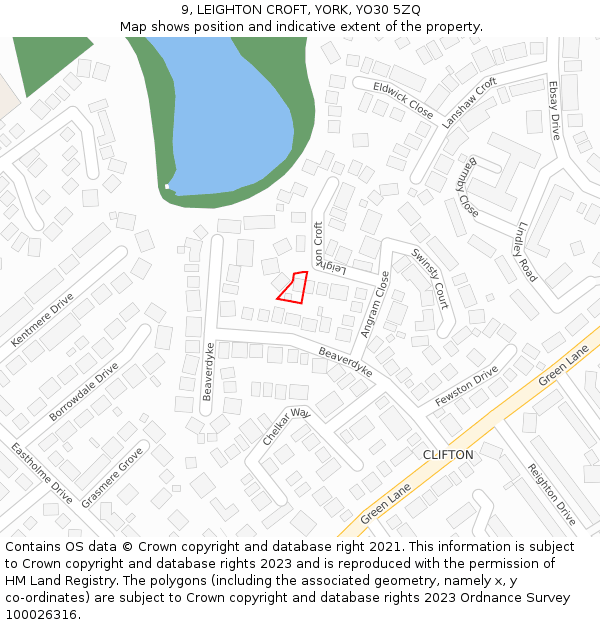 9, LEIGHTON CROFT, YORK, YO30 5ZQ: Location map and indicative extent of plot