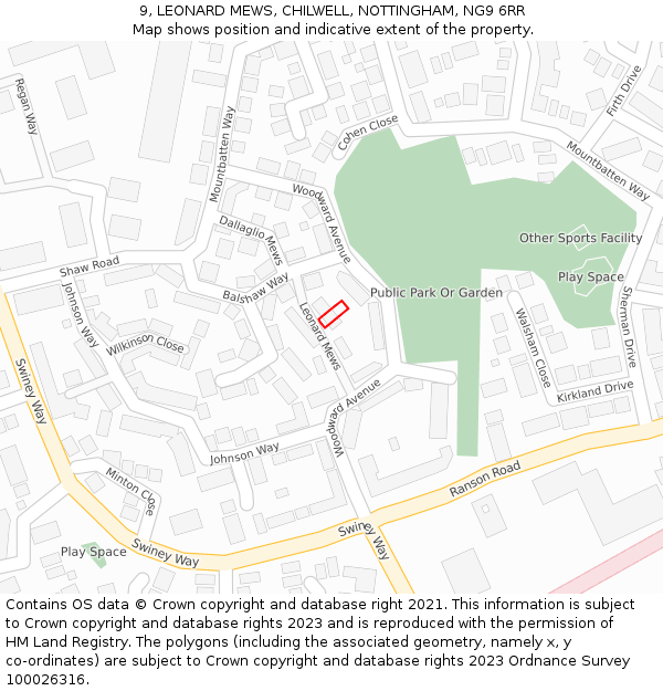 9, LEONARD MEWS, CHILWELL, NOTTINGHAM, NG9 6RR: Location map and indicative extent of plot