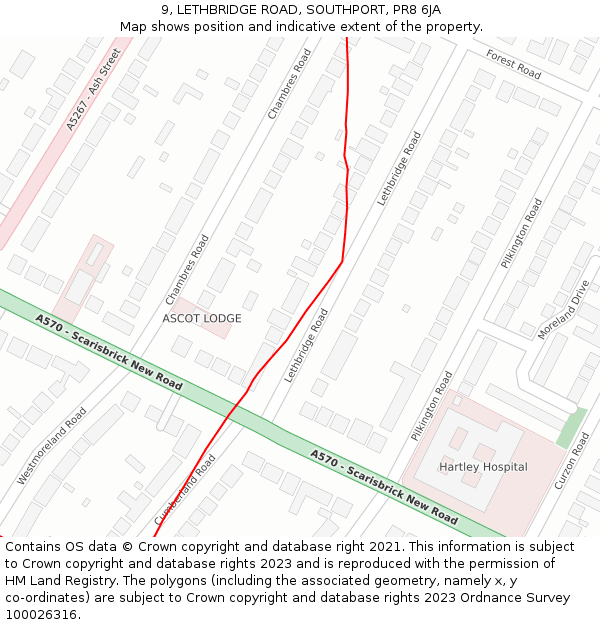 9, LETHBRIDGE ROAD, SOUTHPORT, PR8 6JA: Location map and indicative extent of plot