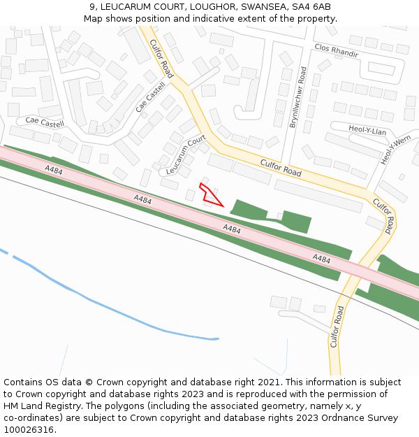 9, LEUCARUM COURT, LOUGHOR, SWANSEA, SA4 6AB: Location map and indicative extent of plot