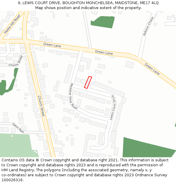 9, LEWIS COURT DRIVE, BOUGHTON MONCHELSEA, MAIDSTONE, ME17 4LQ: Location map and indicative extent of plot