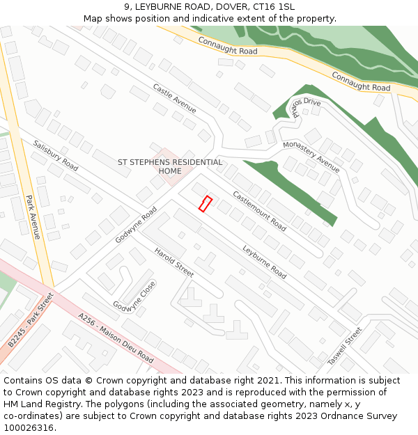 9, LEYBURNE ROAD, DOVER, CT16 1SL: Location map and indicative extent of plot