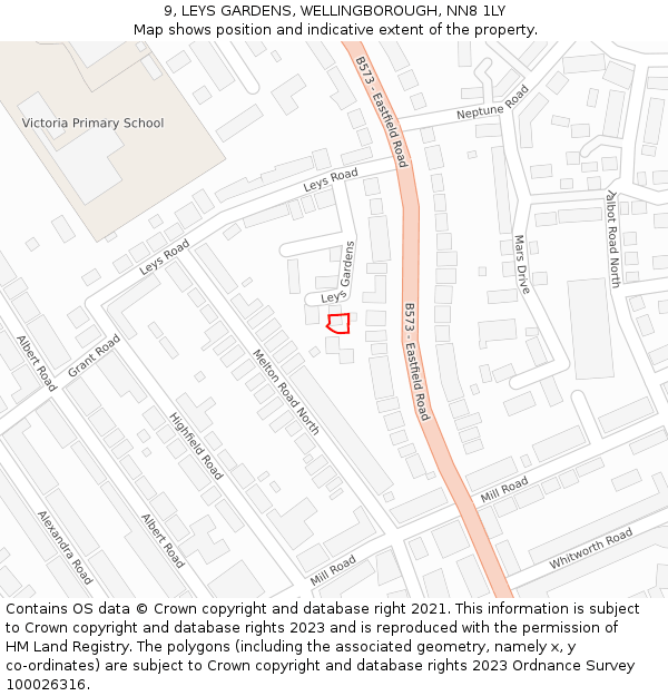 9, LEYS GARDENS, WELLINGBOROUGH, NN8 1LY: Location map and indicative extent of plot