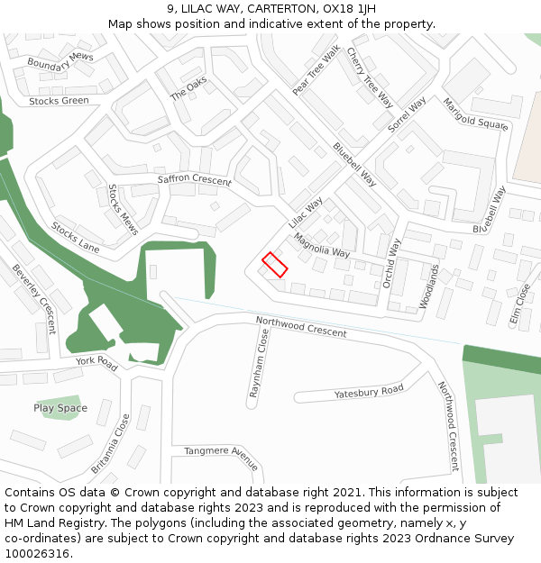 9, LILAC WAY, CARTERTON, OX18 1JH: Location map and indicative extent of plot