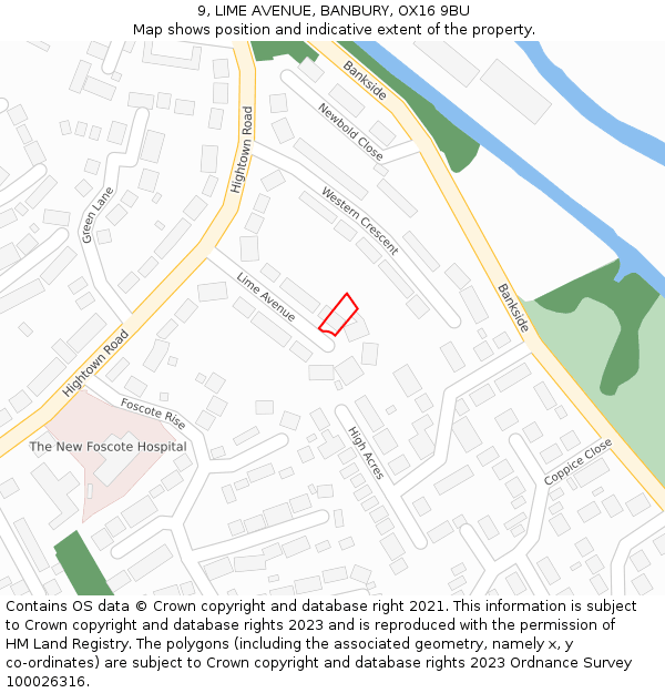 9, LIME AVENUE, BANBURY, OX16 9BU: Location map and indicative extent of plot