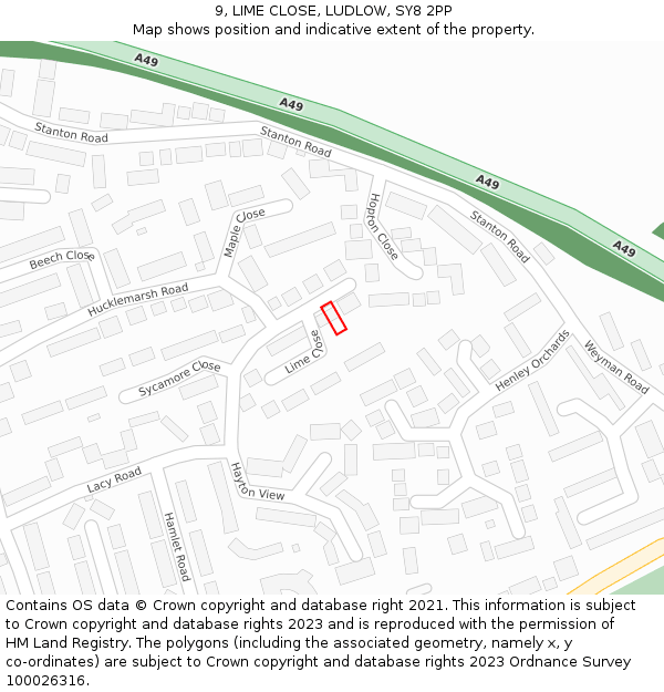 9, LIME CLOSE, LUDLOW, SY8 2PP: Location map and indicative extent of plot