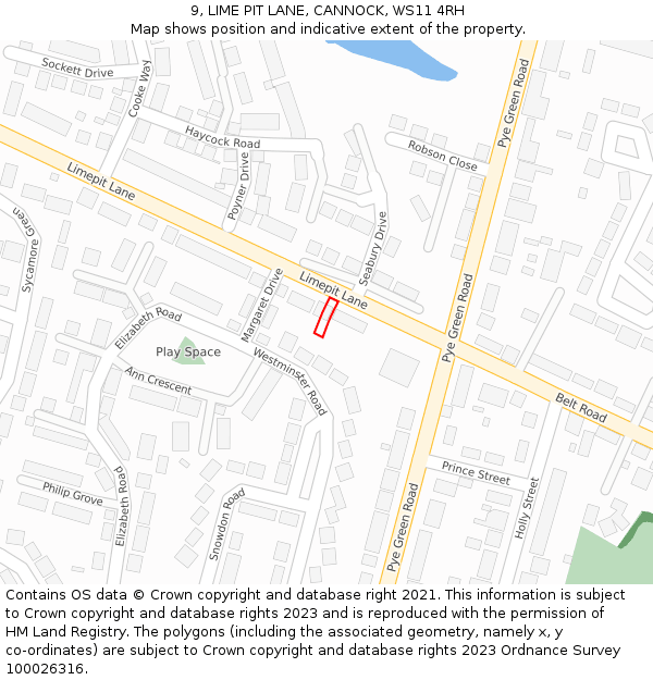 9, LIME PIT LANE, CANNOCK, WS11 4RH: Location map and indicative extent of plot