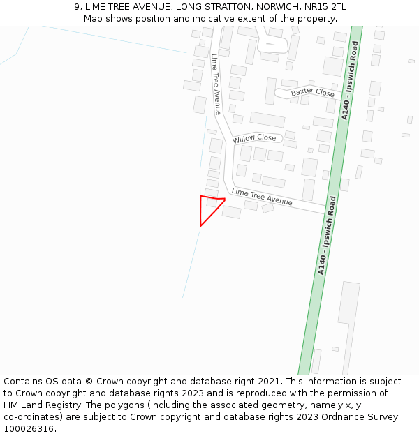 9, LIME TREE AVENUE, LONG STRATTON, NORWICH, NR15 2TL: Location map and indicative extent of plot