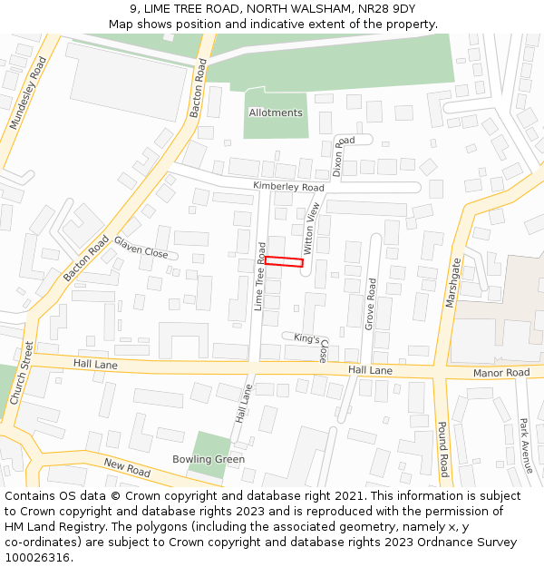 9, LIME TREE ROAD, NORTH WALSHAM, NR28 9DY: Location map and indicative extent of plot