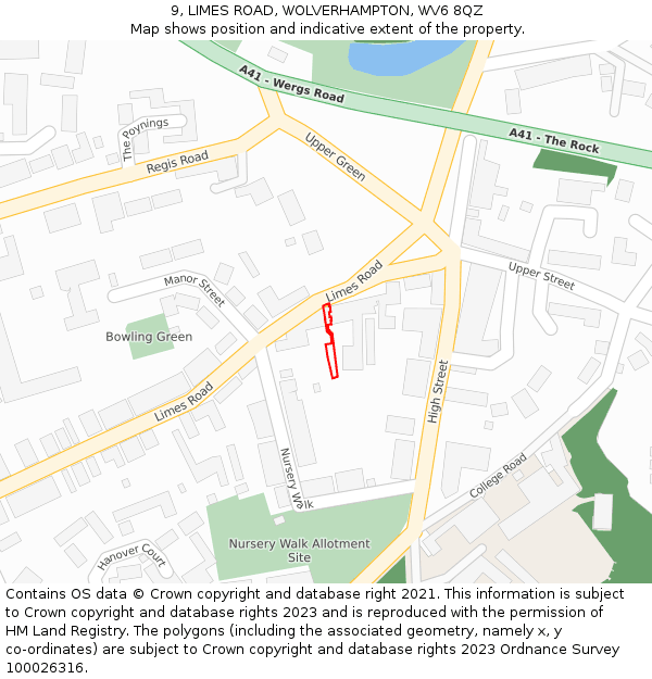 9, LIMES ROAD, WOLVERHAMPTON, WV6 8QZ: Location map and indicative extent of plot