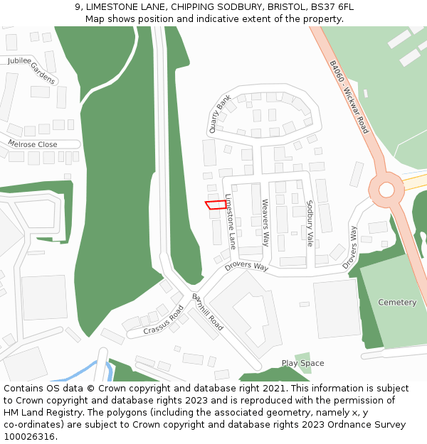 9, LIMESTONE LANE, CHIPPING SODBURY, BRISTOL, BS37 6FL: Location map and indicative extent of plot