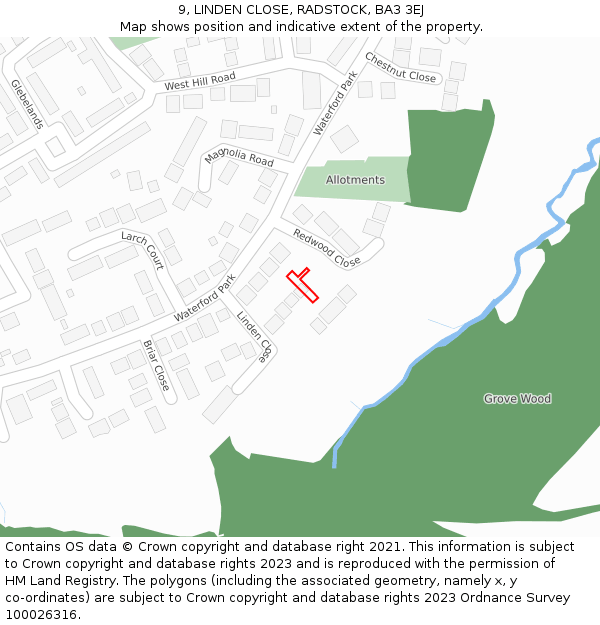 9, LINDEN CLOSE, RADSTOCK, BA3 3EJ: Location map and indicative extent of plot
