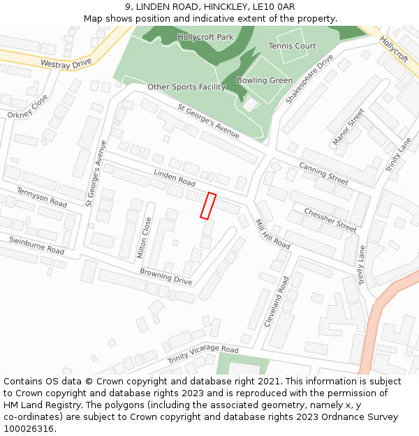 9, LINDEN ROAD, HINCKLEY, LE10 0AR: Location map and indicative extent of plot