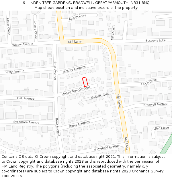 9, LINDEN TREE GARDENS, BRADWELL, GREAT YARMOUTH, NR31 8NQ: Location map and indicative extent of plot