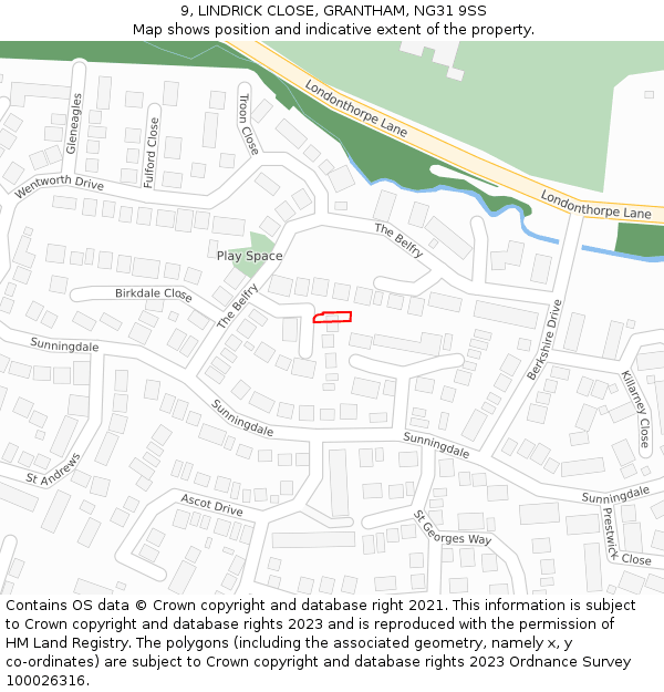 9, LINDRICK CLOSE, GRANTHAM, NG31 9SS: Location map and indicative extent of plot