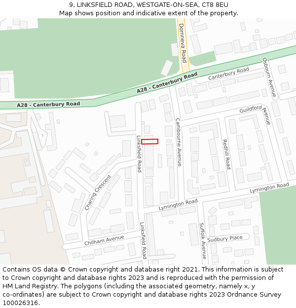 9, LINKSFIELD ROAD, WESTGATE-ON-SEA, CT8 8EU: Location map and indicative extent of plot