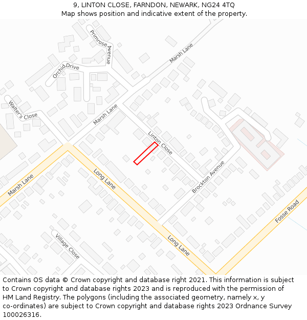 9, LINTON CLOSE, FARNDON, NEWARK, NG24 4TQ: Location map and indicative extent of plot