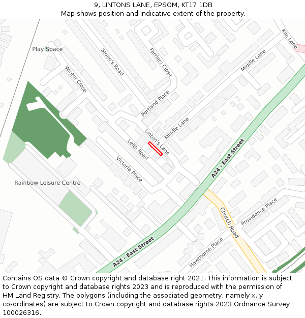 9, LINTONS LANE, EPSOM, KT17 1DB: Location map and indicative extent of plot