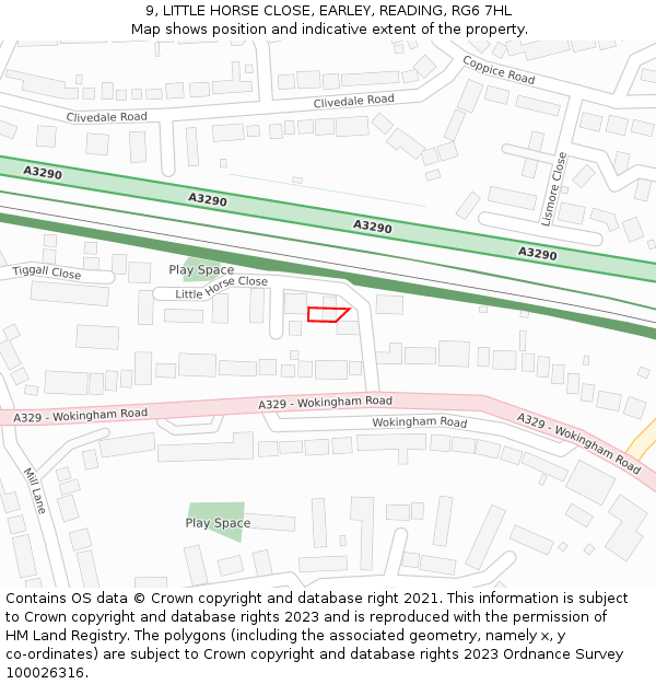 9, LITTLE HORSE CLOSE, EARLEY, READING, RG6 7HL: Location map and indicative extent of plot