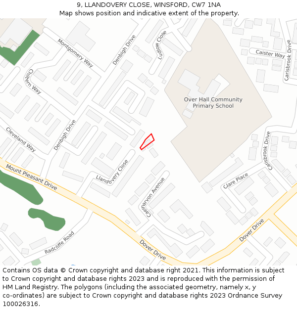 9, LLANDOVERY CLOSE, WINSFORD, CW7 1NA: Location map and indicative extent of plot
