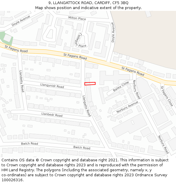 9, LLANGATTOCK ROAD, CARDIFF, CF5 3BQ: Location map and indicative extent of plot